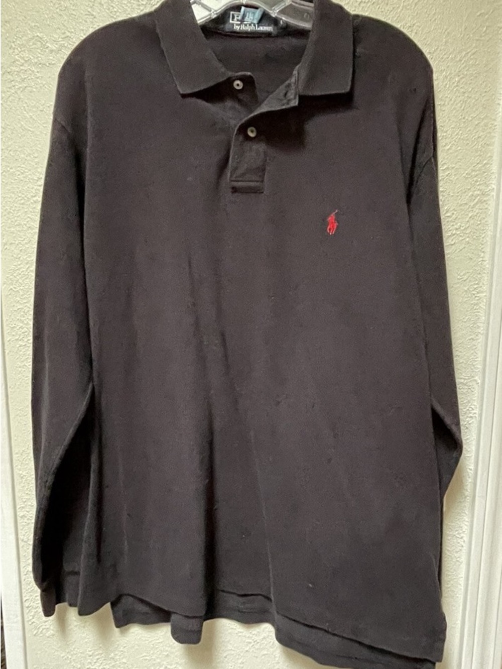 Polo by Ralph Lauren Black Long Sleeve Polo with Red Pony large